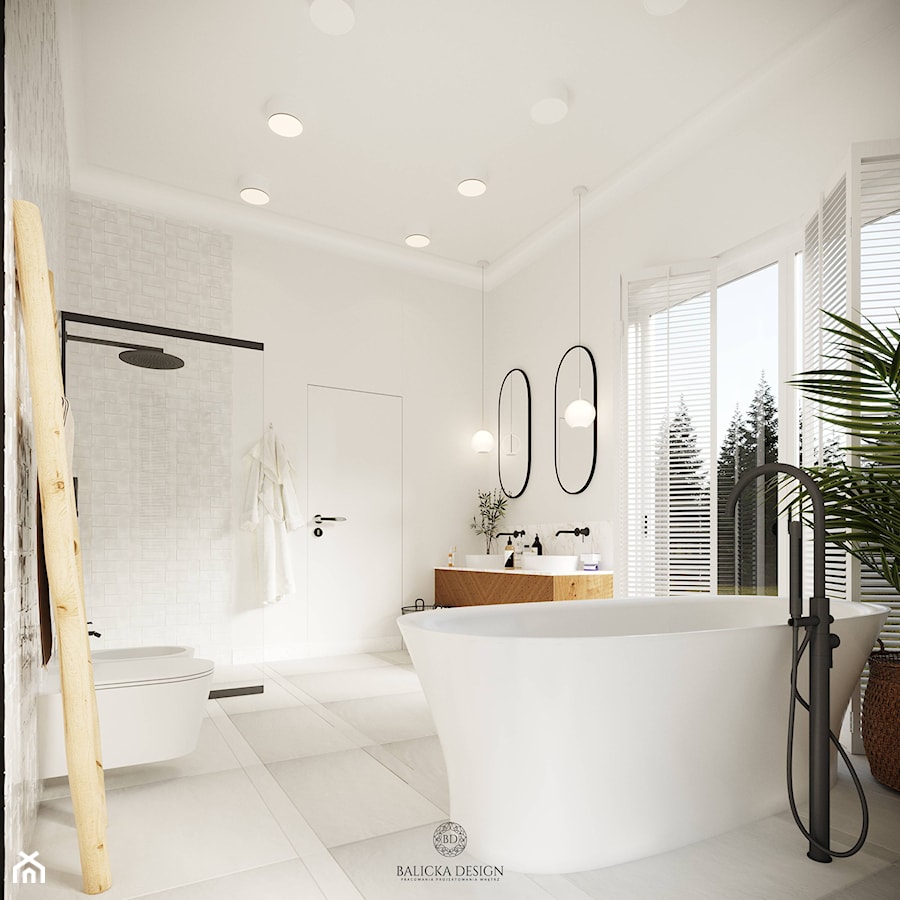 Wakacyjne Marzenia - Duża z dwoma umywalkami z punktowym oświetleniem łazienka z oknem, styl nowoczesny - zdjęcie od Balicka Design