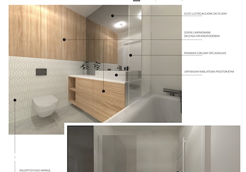 Porównanie - Mała bez okna z lustrem łazienka, styl minimalistyczny - zdjęcie od Ewelina Urbańska - LilVive Architekt Wnętrz