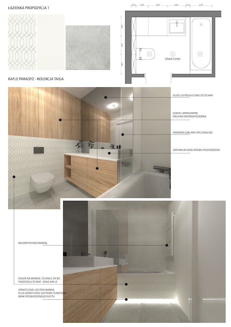 Porównanie - Mała bez okna z lustrem łazienka, styl minimalistyczny - zdjęcie od Ewelina Urbańska - LilVive Architekt Wnętrz - Homebook