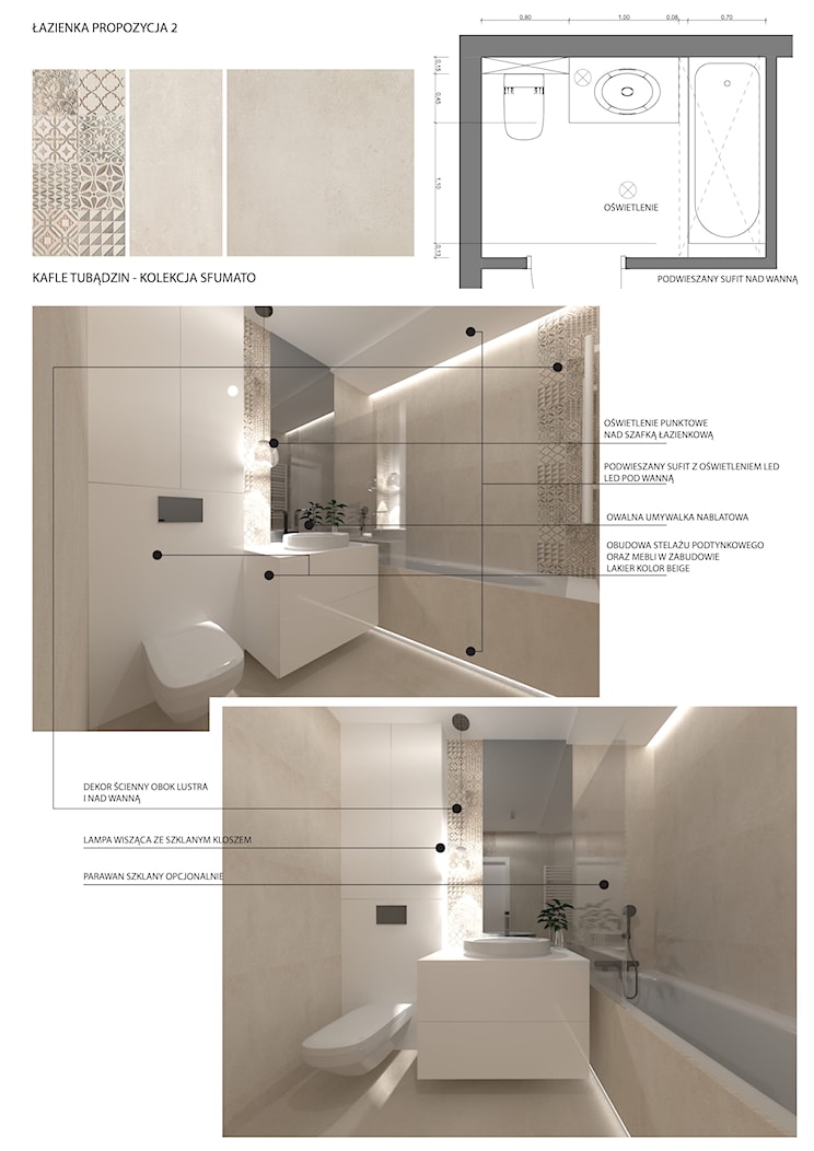 Porównanie - Mała bez okna z lustrem łazienka, styl minimalistyczny - zdjęcie od Ewelina Urbańska - LilVive Architekt Wnętrz - Homebook