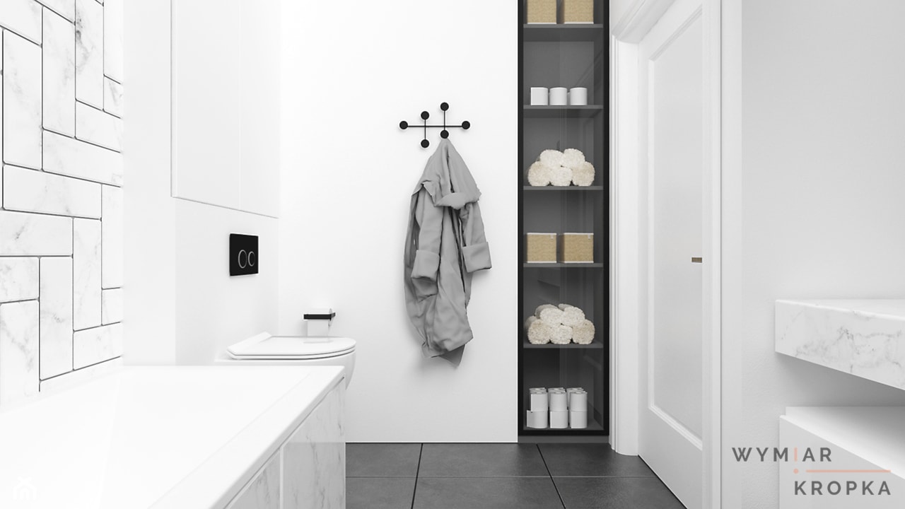 Łazienka czarno-biała - Mała na poddaszu bez okna łazienka, styl nowoczesny - zdjęcie od Wymiar i Kropka - Homebook