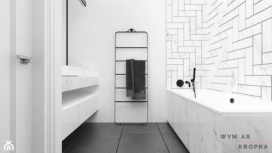 Łazienka czarno-biała - Mała bez okna łazienka, styl nowoczesny - zdjęcie od Wymiar i Kropka