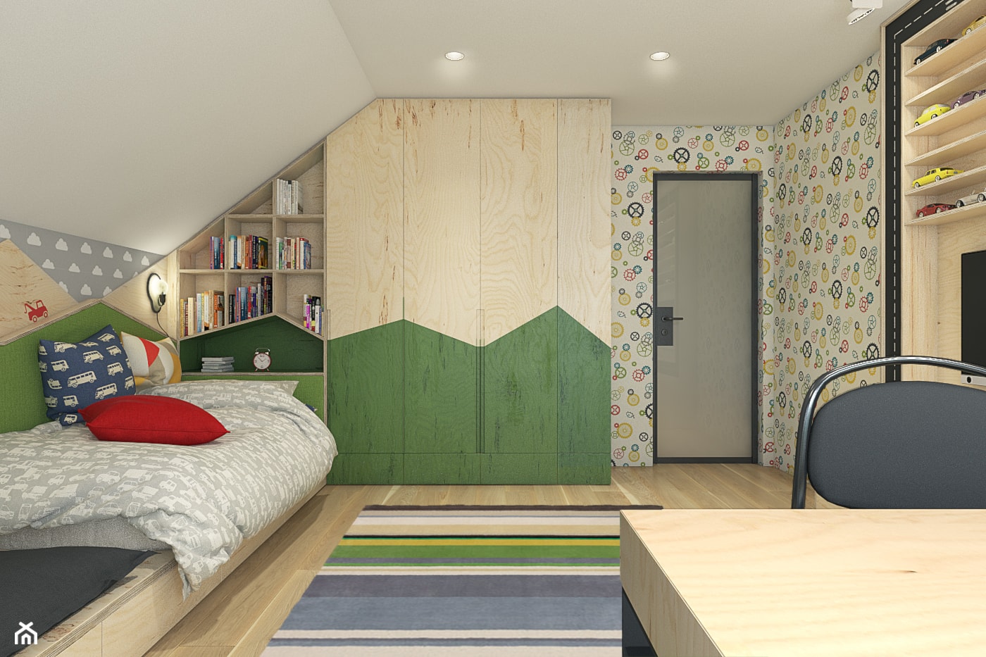 Dom pod Krakowem - przestrzeń zupełna - Średni biały szary zielony z panelami tapicerowanymi pokój ... - zdjęcie od WERDHOME - Homebook