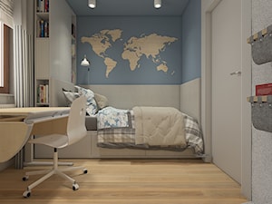 Dwa światy - Mały szary niebieski pokój dziecka dla nastolatka dla chłopca, styl nowoczesny - zdjęcie od WERDHOME