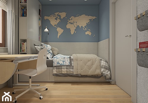 Dwa światy - Mały szary niebieski pokój dziecka dla nastolatka dla chłopca, styl nowoczesny - zdjęcie od WERDHOME