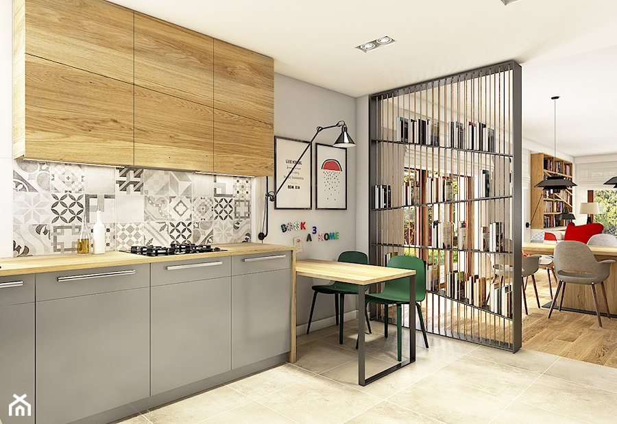 Dom w Opolu - Otwarta z salonem szara kuchnia jednorzędowa, styl nowoczesny - zdjęcie od WERDHOME