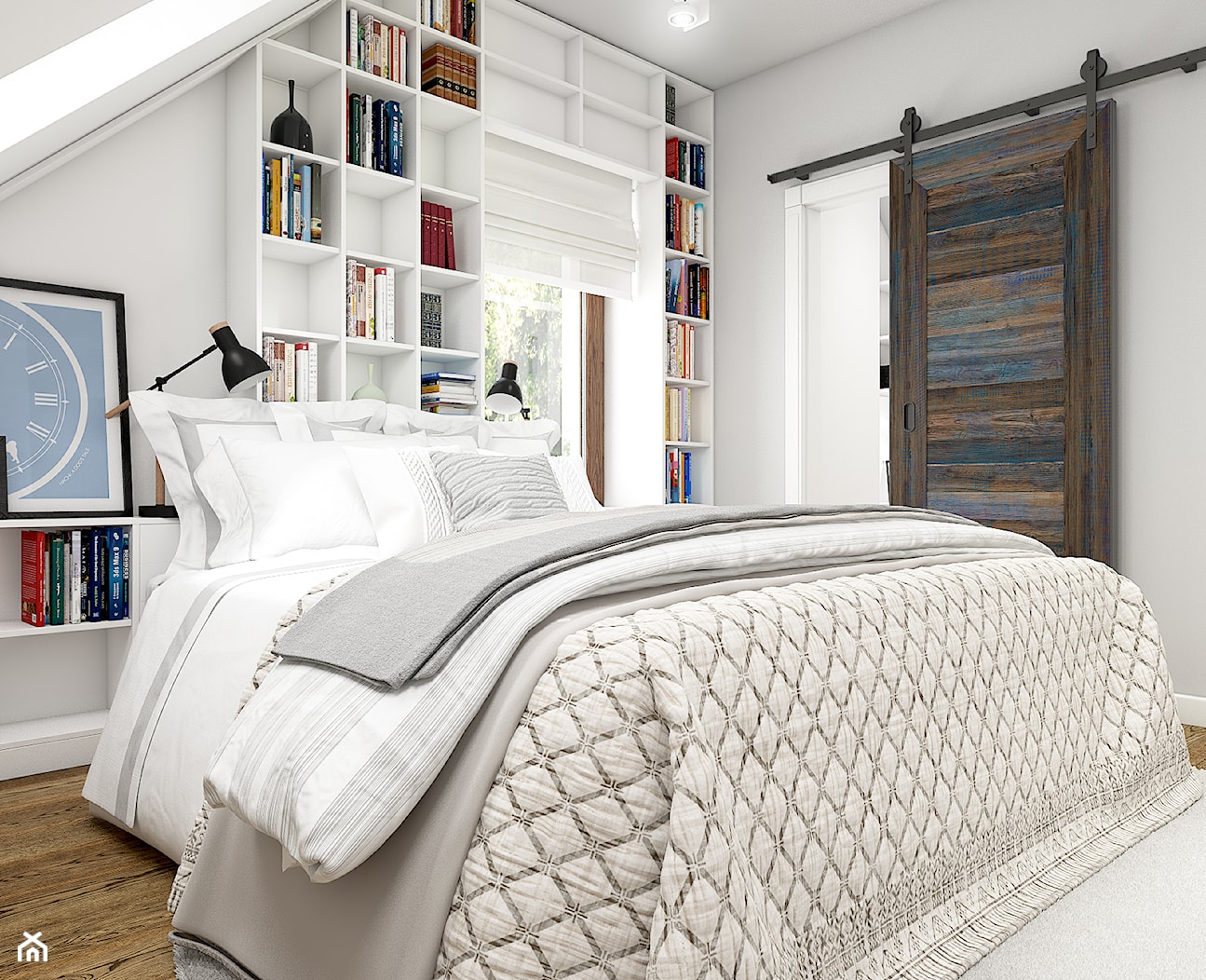 Z indygo - Mała biała sypialnia na poddaszu - zdjęcie od WERDHOME - Homebook