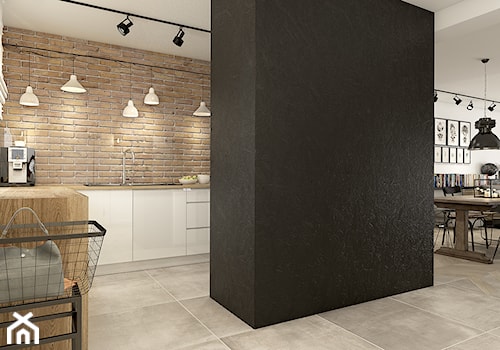 Średnia otwarta z salonem z zabudowaną lodówką z nablatowym zlewozmywakiem kuchnia w kształcie litery l, styl nowoczesny - zdjęcie od WERDHOME