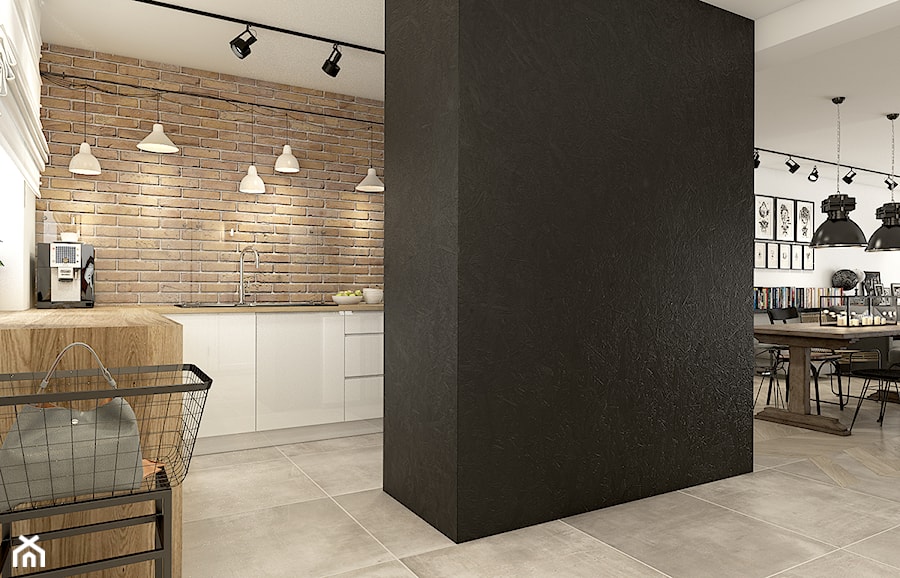 Średnia otwarta z salonem z zabudowaną lodówką z nablatowym zlewozmywakiem kuchnia w kształcie litery l, styl nowoczesny - zdjęcie od WERDHOME