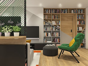 Trzy kąty - mieszkanie w Krakowie - Mały średni szary salon z bibiloteczką, styl nowoczesny - zdjęcie od WERDHOME
