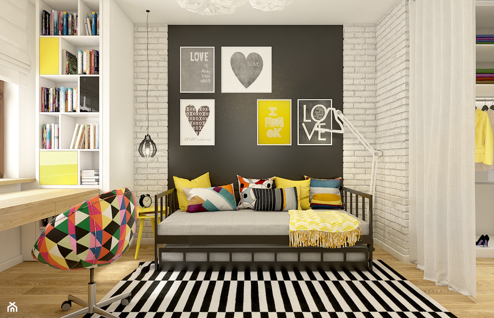 Dom w Opolu - Średni biały czarny pokój dziecka dla nastolatka dla dziewczynki, styl skandynawski - zdjęcie od WERDHOME - Homebook