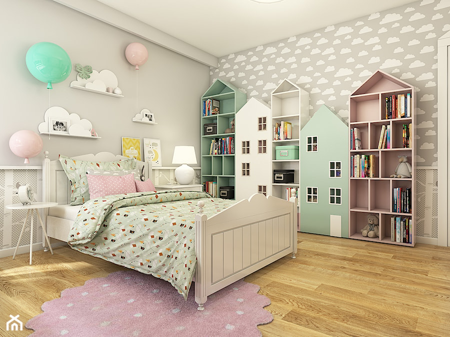 Dom w Opolu - Duży szary pokój dziecka dla dziecka dla dziewczynki, styl skandynawski - zdjęcie od WERDHOME