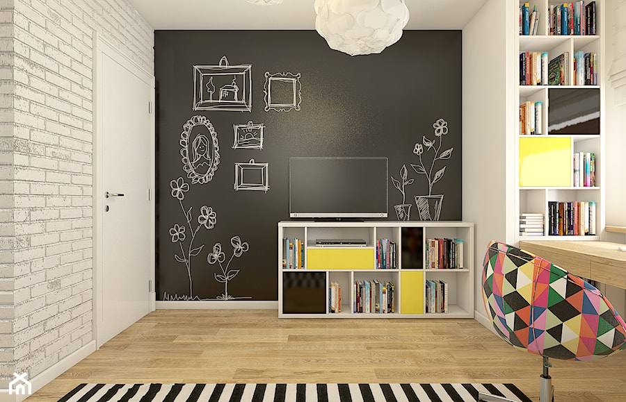 Dom w Opolu - Średni biały czarny pokój dziecka dla nastolatka dla dziewczynki, styl skandynawski - zdjęcie od WERDHOME