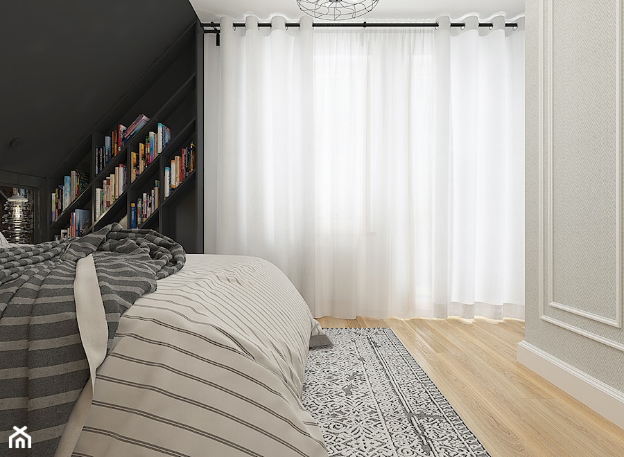 Dom pod Krakowem - styl mieszany - Mała czarna szara sypialnia na poddaszu, styl nowoczesny - zdjęcie od WERDHOME