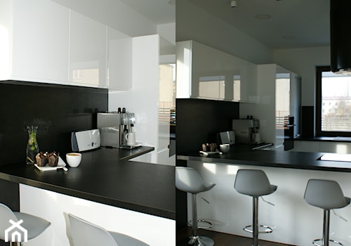 Średnia biała czarna jadalnia w kuchni - zdjęcie od HOUSE DESIGN