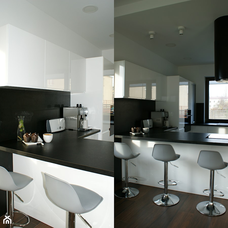 Średnia biała czarna jadalnia w kuchni - zdjęcie od HOUSE DESIGN