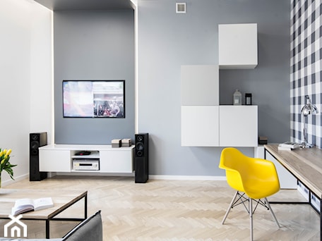 Aranżacje wnętrz - Salon: APARTAMENT AIRBNB - Mały biały szary salon, styl skandynawski - HOUSE DESIGN. Przeglądaj, dodawaj i zapisuj najlepsze zdjęcia, pomysły i inspiracje designerskie. W bazie mamy już prawie milion fotografii!