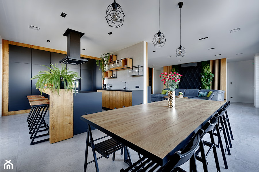 NOWOCZESNY DOM PARTEROWY - Średnia biała jadalnia w salonie w kuchni, styl nowoczesny - zdjęcie od HOUSE DESIGN