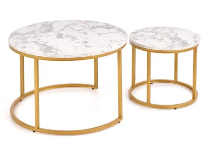Okrągłe stoliki kawowe marmur + złoto glamour Zestaw stolików Płyta MDF Wysokość 40 cm Stal Wysokość 38 cm Kategoria Stoliki i ławy