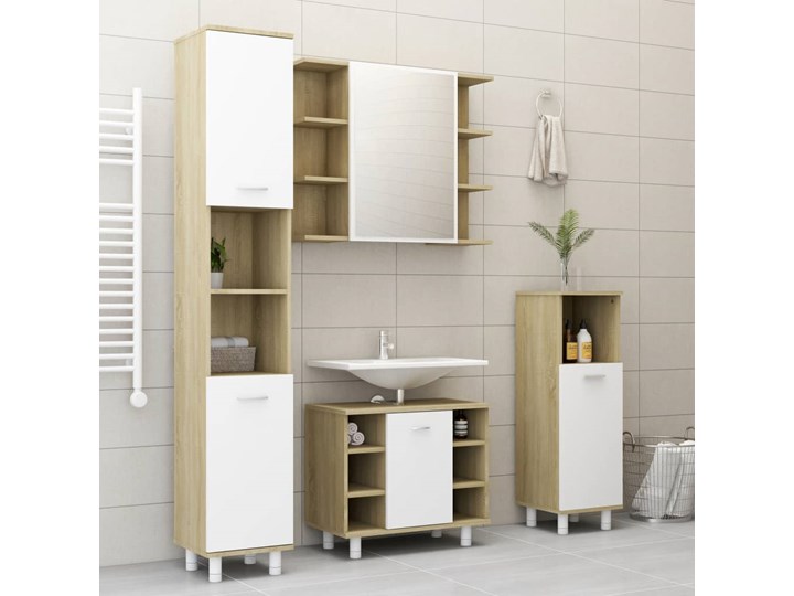 vidaXL Szafka łazienkowa, biel i dąb sonoma, 80 x 20,5 x 64 cm, płyta Szafki Płyta stolarska Szerokość 80 cm Głębokość 20 cm Płyta MDF Wiszące Z lustrem Drewno Rodzaj frontu Drzwiczki