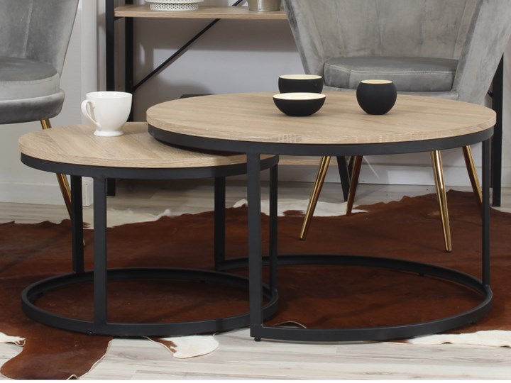 Zestaw dwóch stolików ALMA sonoma na czarnym stelażu Zestaw stolików Wysokość 45 cm Płyta MDF Stal Wysokość 40 cm Kategoria Stoliki i ławy