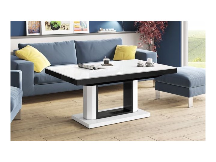 Rozkładany ławostół biało czarny połysk - Havier 3X Wysokość 56 cm Szerokość 75 cm Płyta MDF Styl Glamour