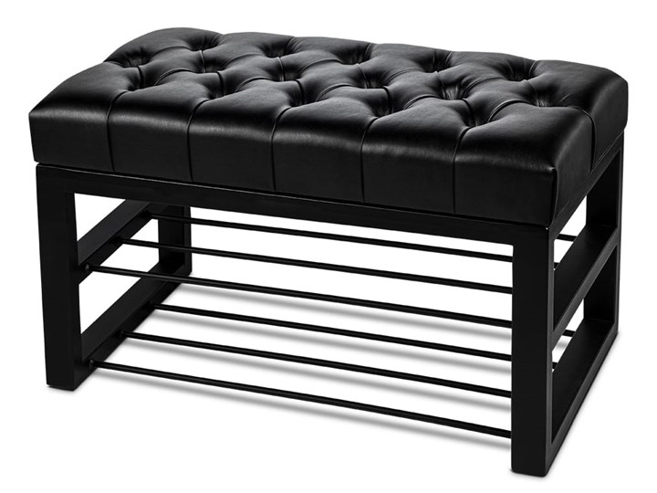 Ławka Pikowana do przedpokoju Industrialna SHELF SKIN - LOFT Pomieszczenie Salon Materiał obicia Skóra ekologiczna