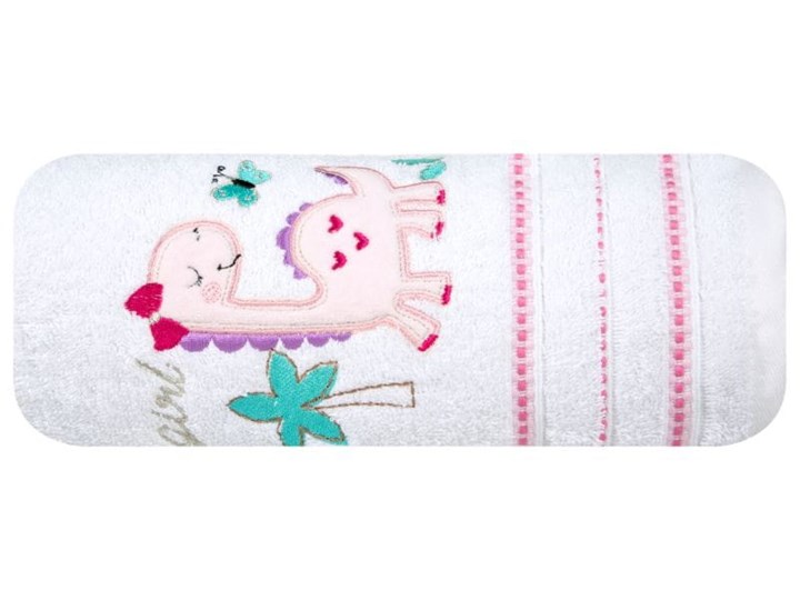 Ręcznik dziecięcy 70x140 Eurofirany Baby 29 dinozaur biały różowy 450g/m2