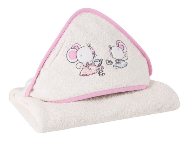 Okrycie kąpielowe niemowlęce 75x75 Eurofirany Baby 1 myszki kremowe różowe 320 g/m2