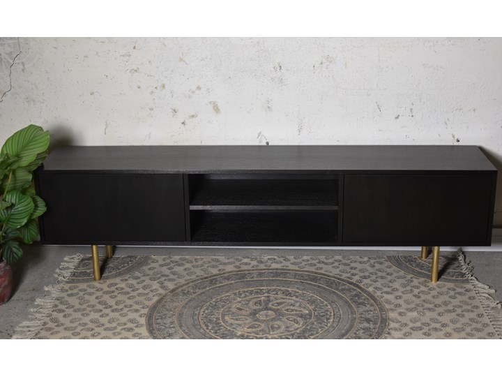Komoda TV Blackie 200, Pastform Furniture Drewno Głębokość 39 cm Wysokość 55 cm Szerokość 200 cm Kolor Czarny Styl Nowoczesny