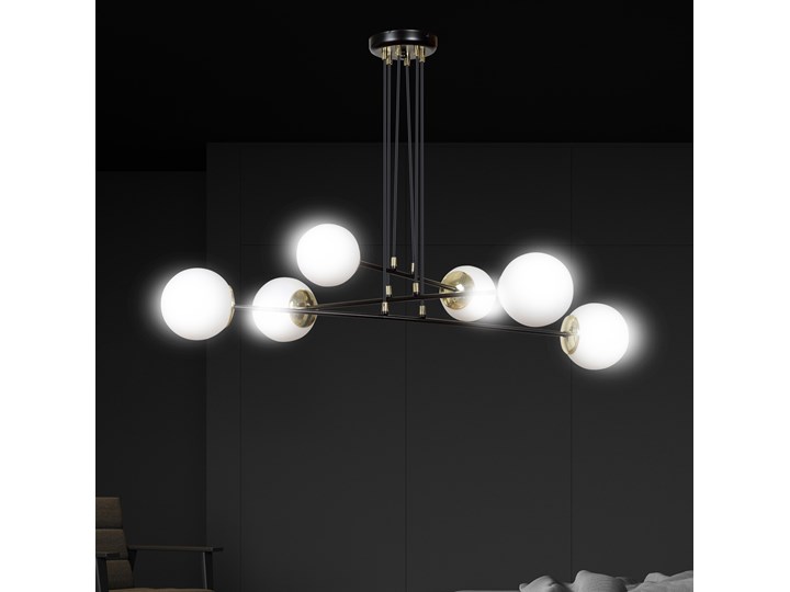 OGNIS 6 BLACK 966/6 lampa wisząca regulowana złote elementy szklane klosze Lampa z kloszem Lampa LED Kategoria Lampy wiszące Metal Szkło Kolor Biały