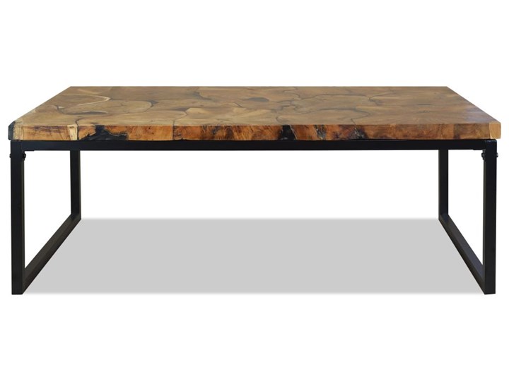 vidaXL Stolik kawowy z drewna tekowego i żywicy, 110 x 60 x 40 cm Stal Kolor Brązowy Drewno Kolor Czarny