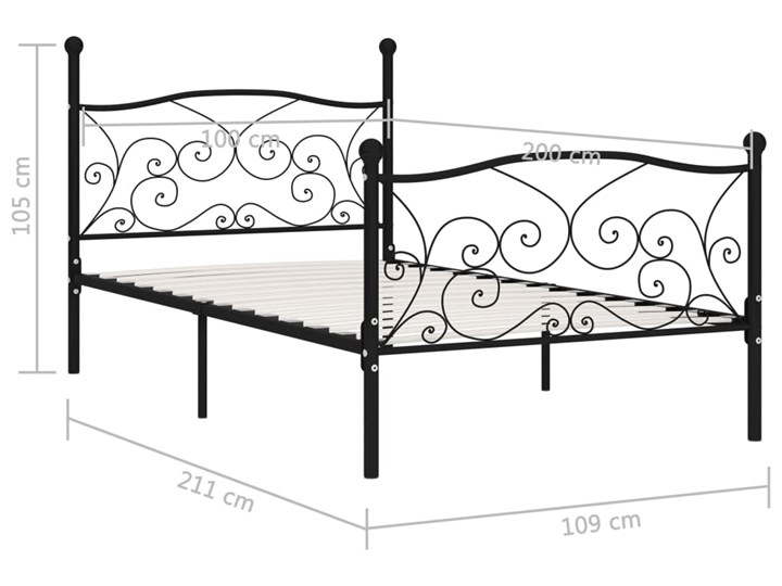 vidaXL Rama łóżka ze stelażem z listw, czarna, metalowa, 100 x 200 cm Łóżko metalowe Kolor Czarny Styl Nowoczesny