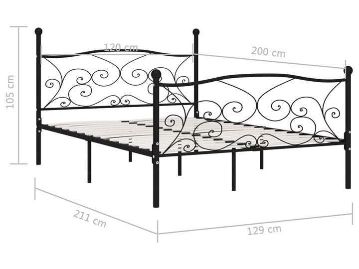 vidaXL Rama łóżka ze stelażem z listw, czarna, metalowa, 120 x 200 cm Łóżko metalowe Liczba miejsc Dwuosobowe
