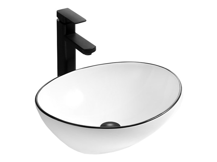 VELDMAN UMYWALKA CERAMICZNA NABLATOWA VERA CZARNA KRAWĘDŹ Szerokość 41 cm Ceramika Kategoria Umywalki Nablatowe Owalne Meblowe Kolor Biały