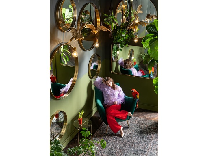 Lustro wiszące Curve Round ∅100 cm mosiężne Ścienne Okrągłe Lustro z ramą Pomieszczenie Salon Pomieszczenie Przedpokój