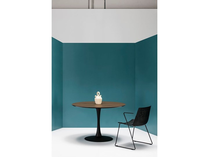 Okrągły stół do jadalni z blatem z dekorem orzecha Marckeric Oda, ⌀ 110 cm Szkło Drewno Pomieszczenie Stoły do jadalni