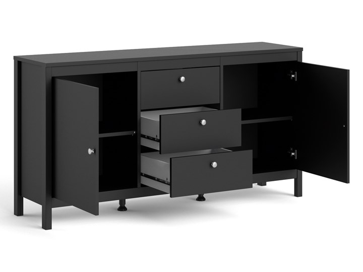 Komoda pokojowa w kolorze czarnym Madrid 3+2 Płyta MDF Głębokość 38 cm Z witrynami Pomieszczenie Salon Wysokość 80 cm Szerokość 151 cm Styl Prowansalski