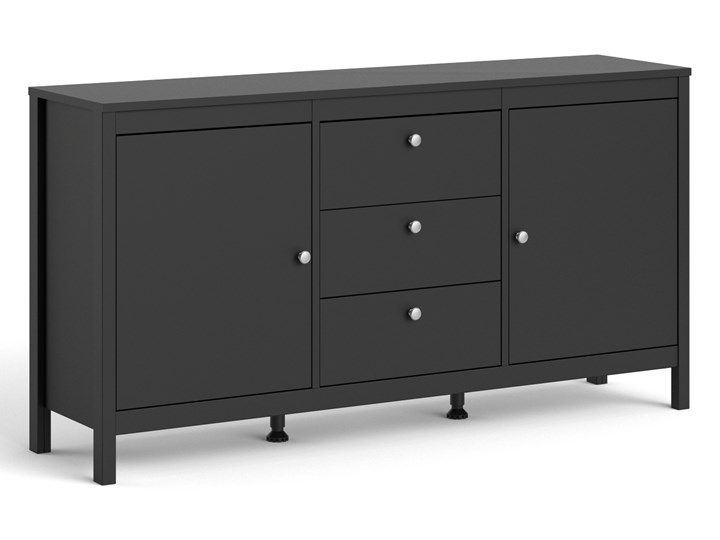 Komoda pokojowa w kolorze czarnym Madrid 3+2 Szerokość 151 cm Głębokość 38 cm Płyta MDF Wysokość 80 cm Z witrynami Styl Prowansalski