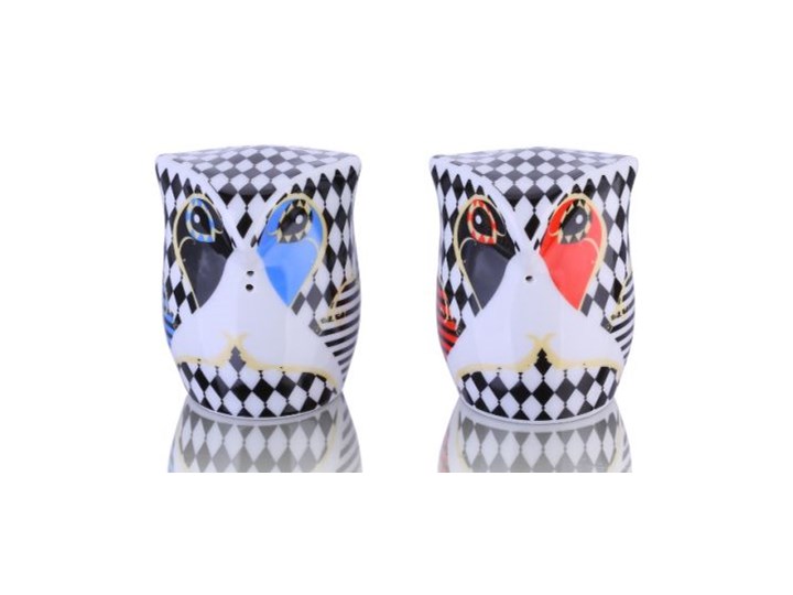 Porcelana solniczka i pieprzniczka - Sówki Romby