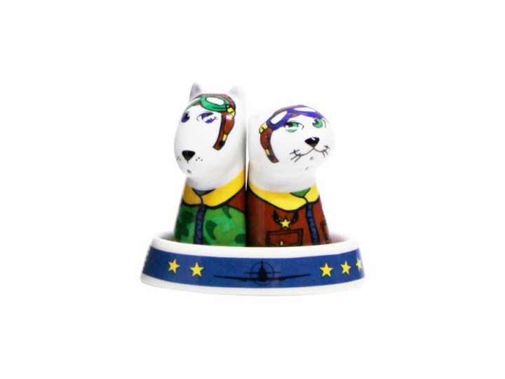 Porcelanowa solniczka i pieprzniczka - Lotnicy