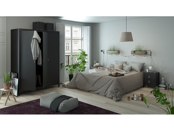 Trzydrzwiowa szafa ubraniowa w kolorze czarnym Madrid 3D Szerokość 150 cm Głębokość 58 cm Wysokość 199 cm Ilość drzwi Trzydrzwiowe