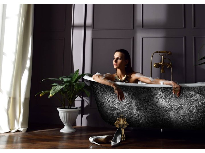 Glam Silverra - artystyczna ekskluzywna wanna ze strukturą Akryl Wolnostojące Długość 190 cm Owalna Kategoria Wanny