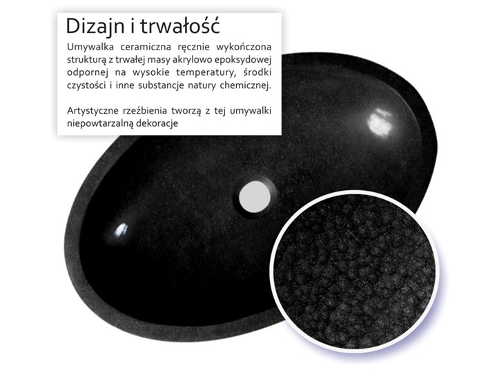 ETNICA - nablatowa umywalka artystyczna ręcznie wykończona Owalne Nablatowe Ceramika Szerokość 60 cm Kolor Czarny