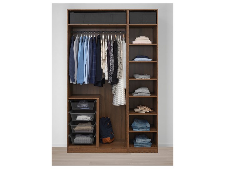 IKEA PAX Szafa, imitacja okleiny bejc na brąz/Forsand imitacja okleiny bejc na brąz, 150x60x236 cm Szerokość 150 cm Płyta laminowana Głębokość 60 cm Wysokość 236,4 cm Kategoria Szafy do garderoby