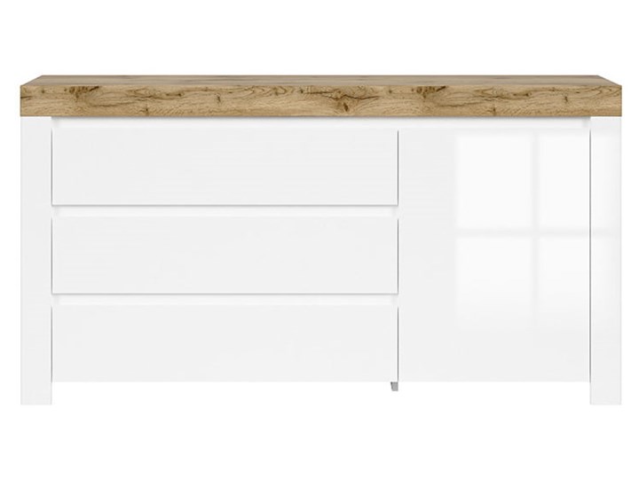 Komoda Holten - Kolor: Biały/Dąb Wotan/Biały Połysk - Black Red White - BRW Drewno Płyta laminowana Płyta MDF Kategoria Komody