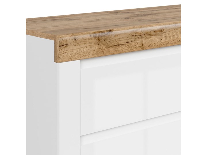 Komoda Holten - Kolor: Biały/Dąb Wotan/Biały Połysk - Black Red White - BRW Płyta MDF Drewno Płyta laminowana Pomieszczenie Sypialnia