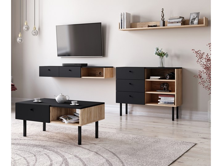 SELSEY Szafka wisząca Blaire dąb artisan/czarny Płyta laminowana Płyta MDF Ilość szuflad 2-szuflady Drewno Tworzywo sztuczne Płyta meblowa Styl Nowoczesny