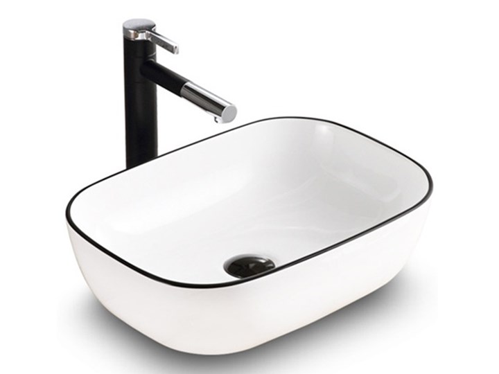 VELDMAN UMYWALKA CERAMICZNA NABLATOWA TOKYO CZARNA KRAWĘDŹ Meblowe Nablatowe Szerokość 46 cm Prostokątne Ceramika Kategoria Umywalki
