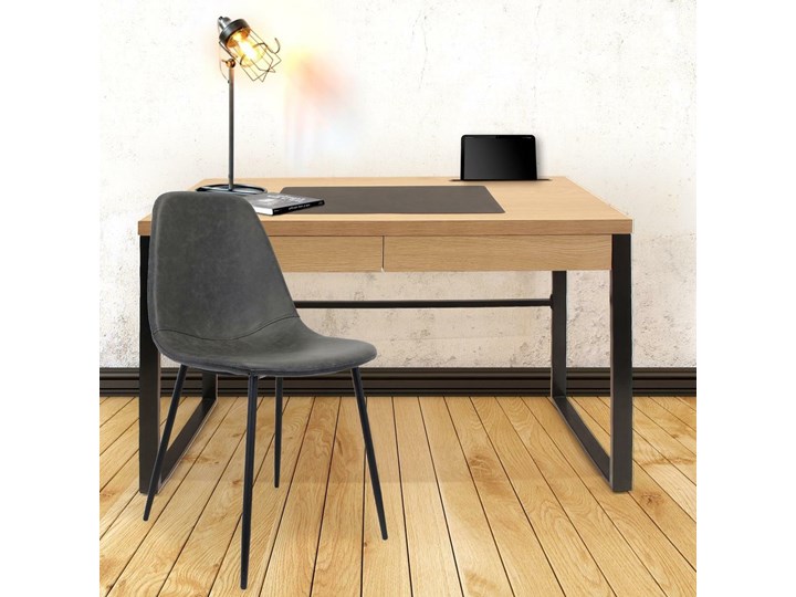 Industrialne biurko komputerowe Dolem z nakładką z ekoskóry Styl Industrialny Głębokość 50 cm Biurko tradycyjne Metal Płyta MDF Biurko z nadstawką Szerokość 100 cm Kategoria Biurka